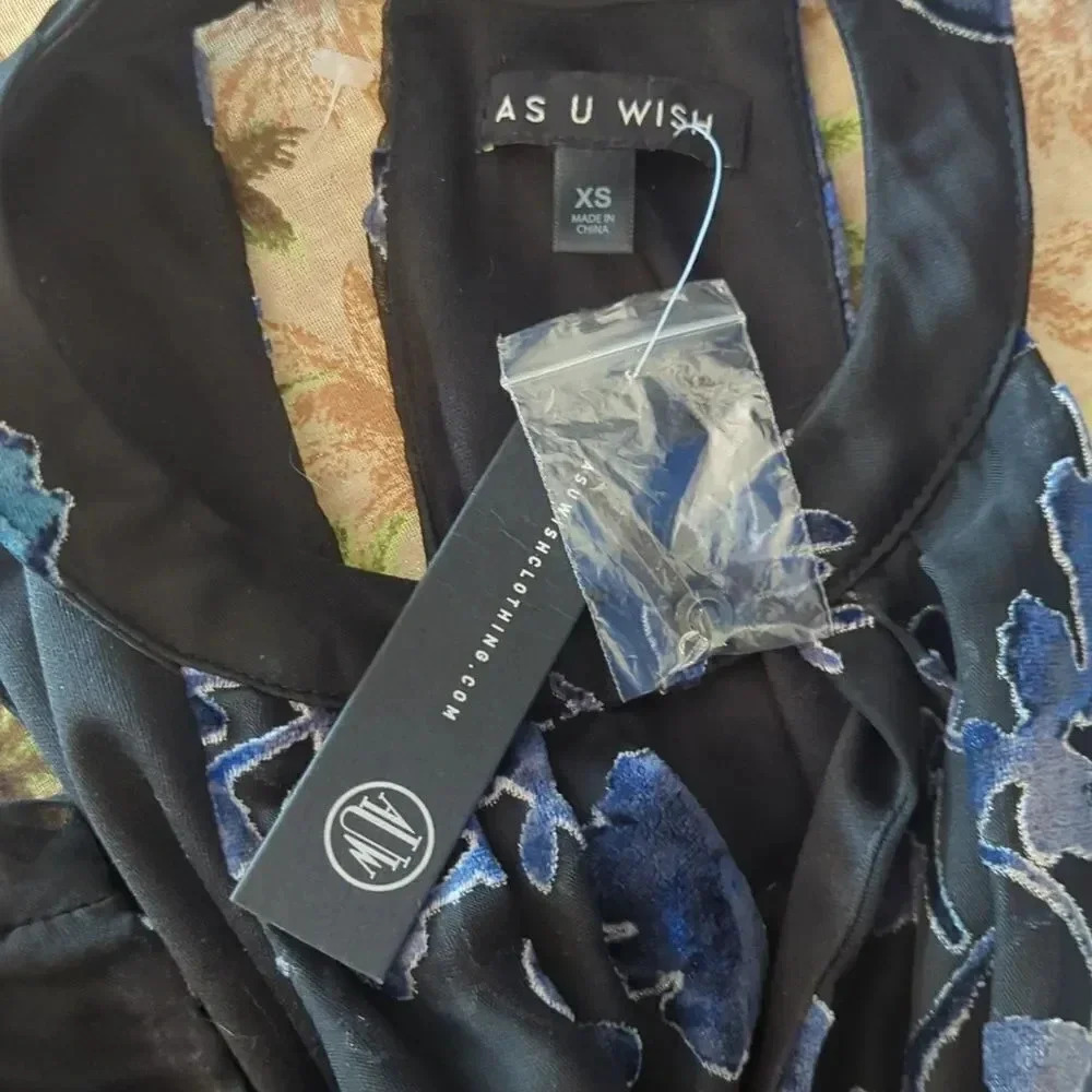 As U Wish Gigi Trapeze Swing Dress, Burned Out Velvet Blue On Black - Picture 12 of 14